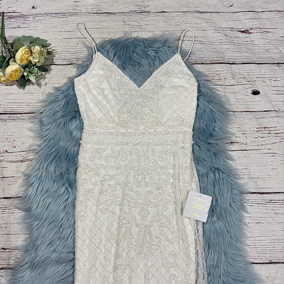 Lulu's Cherished Vow White Beaded Backless Mermaid Maxi Wedding Dress - Picture 8 of 10